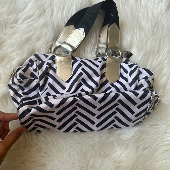 Vintage Y2K Lesportsac Leather Trim Metallic Striped Shoulder Bag Chevron Retro‎ - Picture 5 of 11